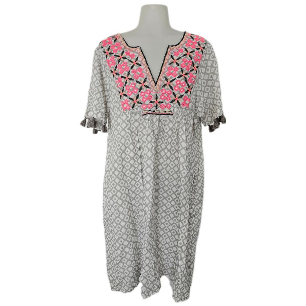 Sunuva Women's Embellished Cotton Light Grey Boho Beach dress sz Medium $129